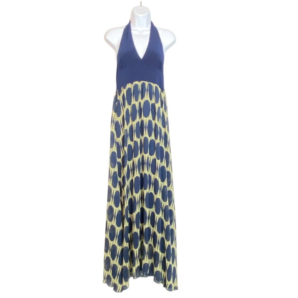 Charlotte Russe Blue & Green Halter Maxi Dress With Mid Century Modern Design